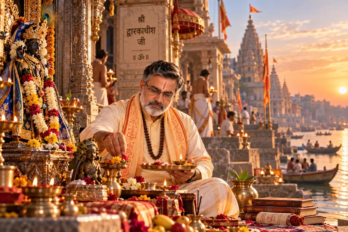 Acharya — Evening aarti, at the ghat
